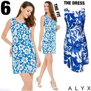 NWOT ALYX Sleeveless White / Royal Blue Floral Princess Seamed Midi Dress 6